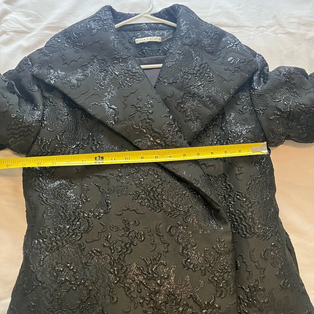 Alice + Olivia Ima Duvet Maxi Puffer Coat Black Metallic Jacquard XS